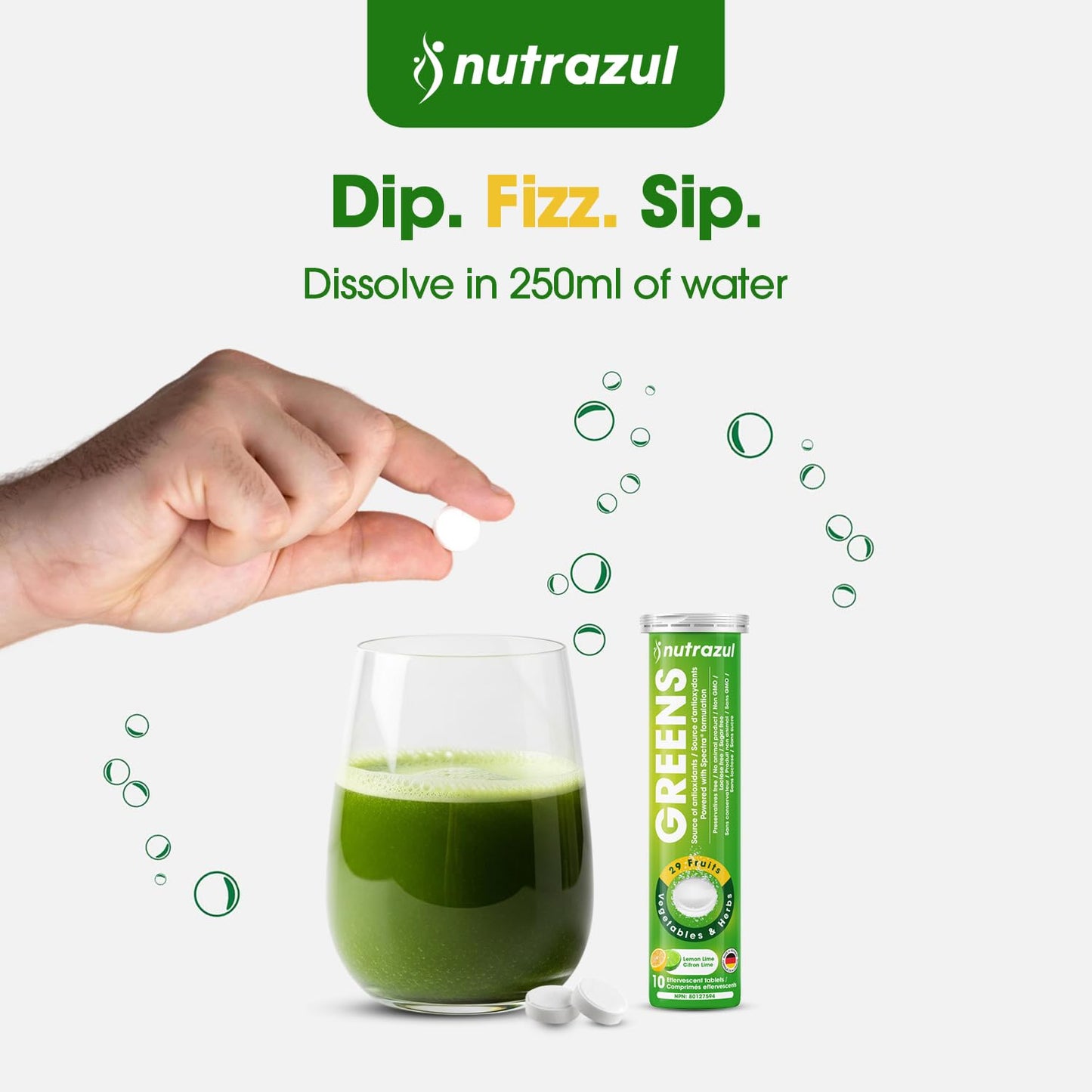 nutrazul Greens Effervescent Tablets - Daily Super Greens Supplement with 29 Superfoods - Antioxidant & Immune Support - Lemon Lime Flavor - Non-GMO - 30 Tablets - dailyvitalstore