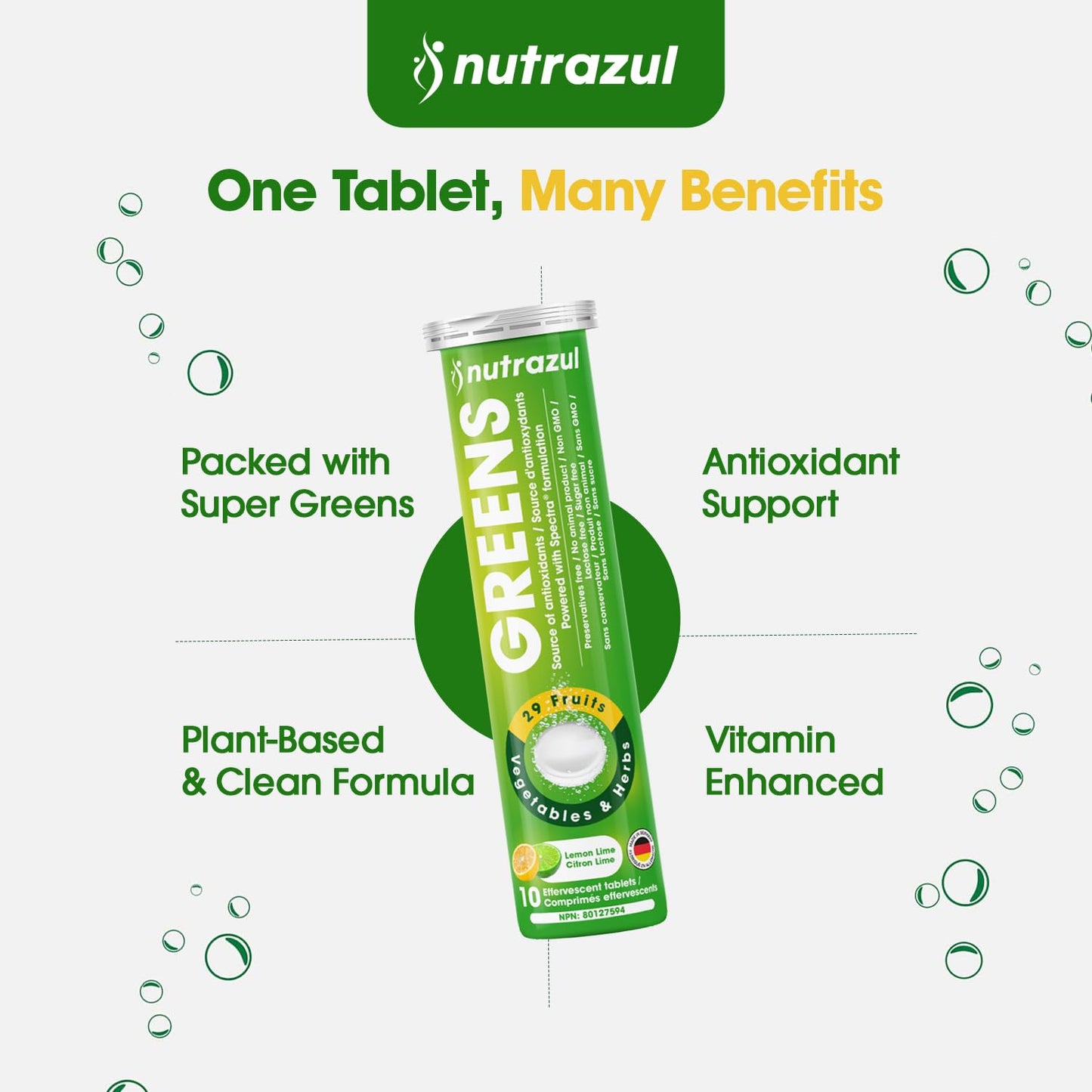 nutrazul Greens Effervescent Tablets - Daily Super Greens Supplement with 29 Superfoods - Antioxidant & Immune Support - Lemon Lime Flavor - Non-GMO - 30 Tablets - dailyvitalstore