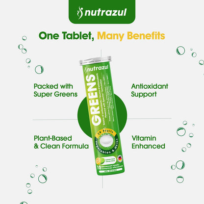 nutrazul Greens Effervescent Tablets - Daily Super Greens Supplement with 29 Superfoods - Antioxidant & Immune Support - Lemon Lime Flavor - Non-GMO - 30 Tablets - dailyvitalstore