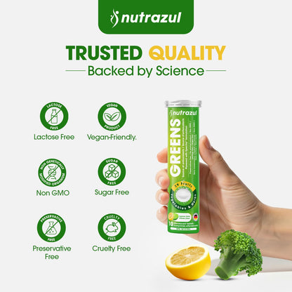 nutrazul Greens Effervescent Tablets - Daily Super Greens Supplement with 29 Superfoods - Antioxidant & Immune Support - Lemon Lime Flavor - Non-GMO - 30 Tablets - dailyvitalstore