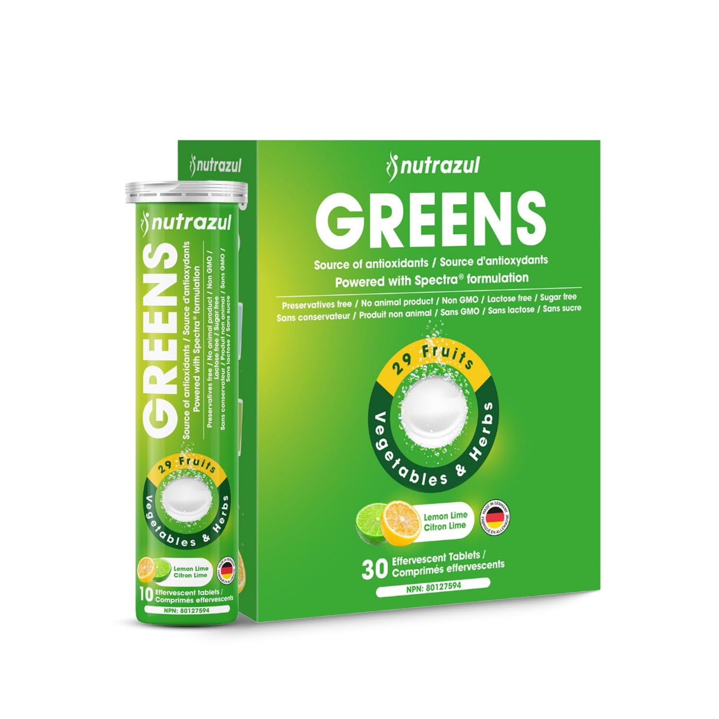 nutrazul Greens Effervescent Tablets - Daily Super Greens Supplement with 29 Superfoods - Antioxidant & Immune Support - Lemon Lime Flavor - Non-GMO - 30 Tablets - dailyvitalstore
