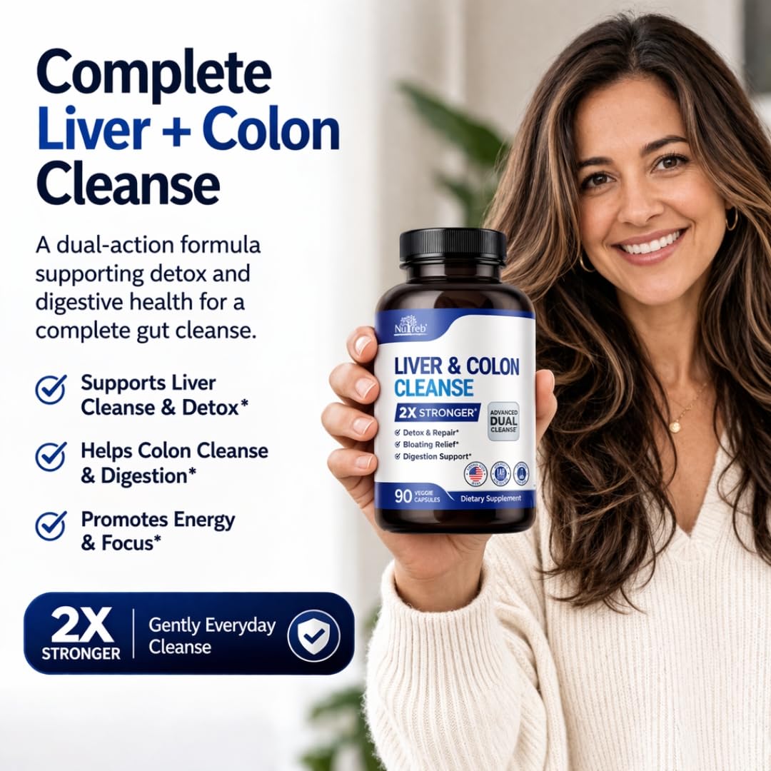 Nutreb Liver & Colon Cleanse - 2X Stronger - Liver Cleanse Detox & Repair - Colon Cleanser & Detox - Premium Milk Thistle Supplement - dailyvitalstore