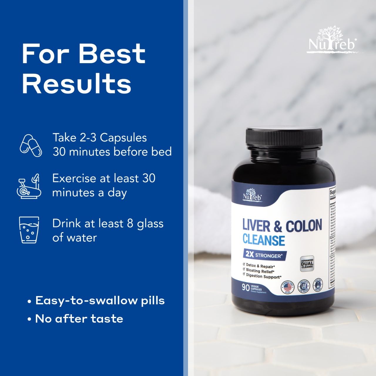 Nutreb Liver & Colon Cleanse - 2X Stronger - Liver Cleanse Detox & Repair - Colon Cleanser & Detox - Premium Milk Thistle Supplement - dailyvitalstore