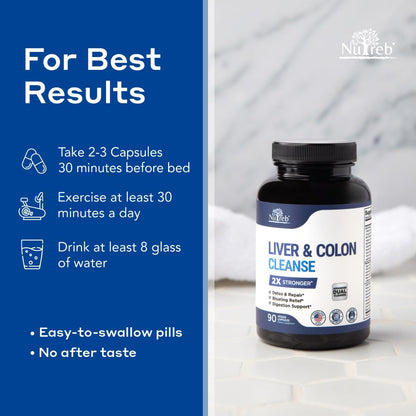 Nutreb Liver & Colon Cleanse - 2X Stronger - Liver Cleanse Detox & Repair - Colon Cleanser & Detox - Premium Milk Thistle Supplement - dailyvitalstore