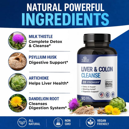 Nutreb Liver & Colon Cleanse - 2X Stronger - Liver Cleanse Detox & Repair - Colon Cleanser & Detox - Premium Milk Thistle Supplement - dailyvitalstore