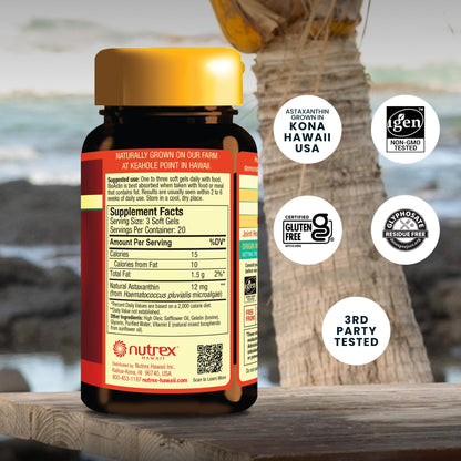 Nutrex Hawaii BioAstin Hawaiian Astaxanthin - 4mg, 60 Softgels - Farm-Direct Premium Antioxidant Supplement to Support Eye, Skin, Joint & Immune System Health - Non-GMO & Gluten-Free - dailyvitalstore