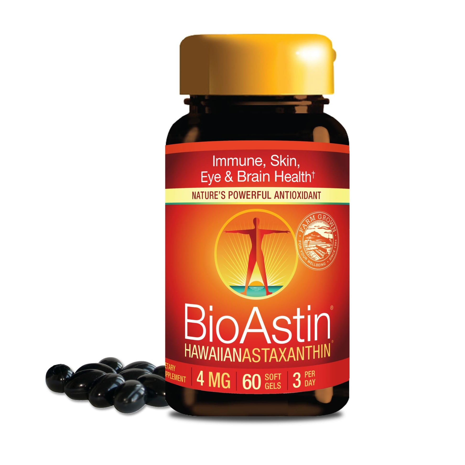 Nutrex Hawaii BioAstin Hawaiian Astaxanthin - 4mg, 60 Softgels - Farm-Direct Premium Antioxidant Supplement to Support Eye, Skin, Joint & Immune System Health - Non-GMO & Gluten-Free - dailyvitalstore