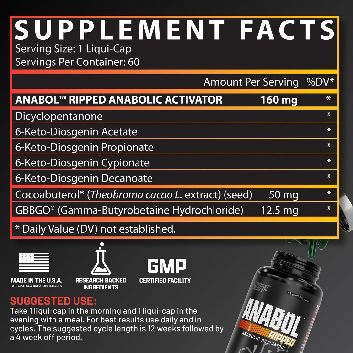 Nutrex Research Anabol Ripped Anabolic Muscle Builder for Men, 2-in-1 Muscle Builder and Shredding Supplement, (60 Count) - dailyvitalstore
