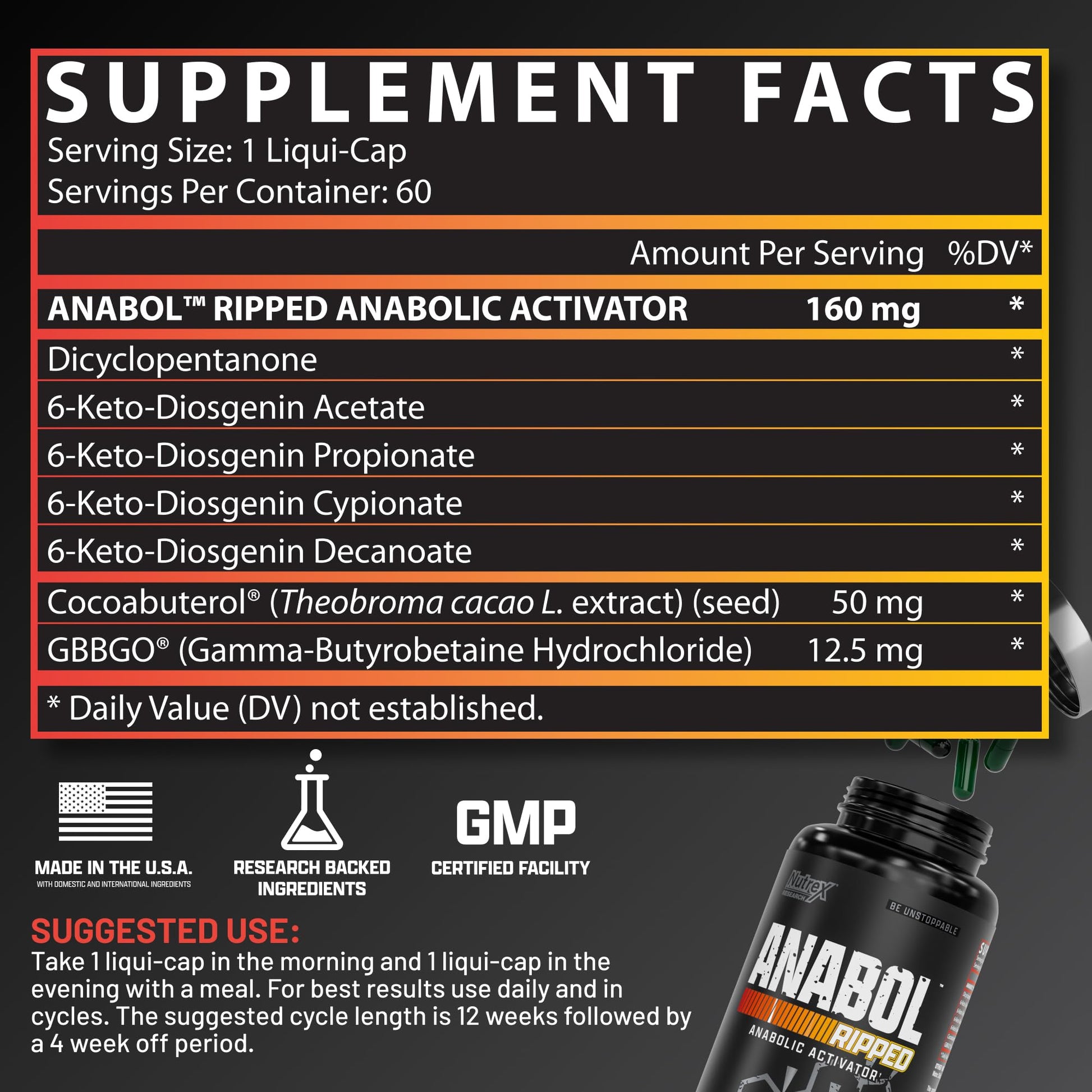 Nutrex Research Anabol Ripped Anabolic Muscle Builder for Men, 2-in-1 Muscle Builder and Shredding Supplement, (60 Count) - dailyvitalstore