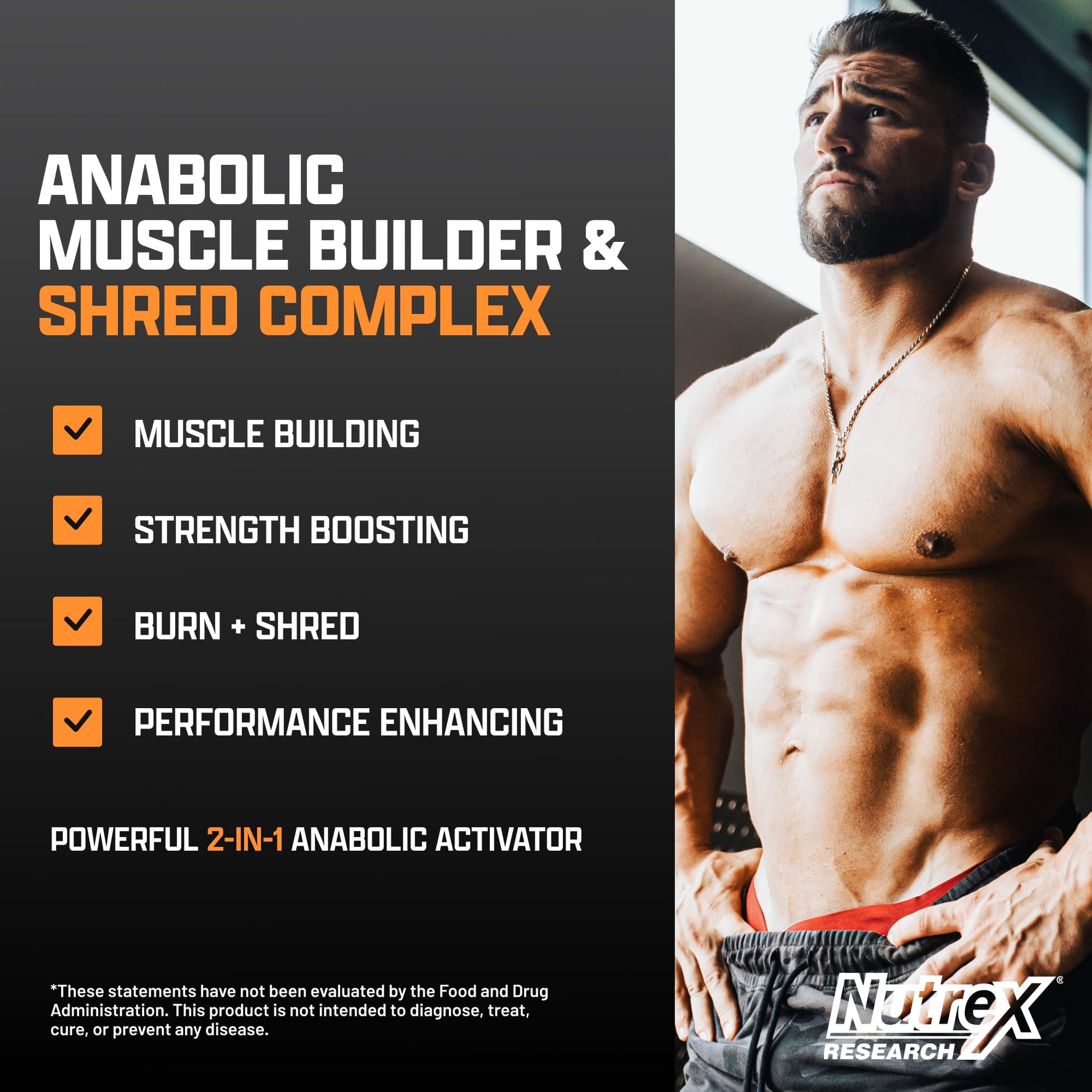Nutrex Research Anabol Ripped Anabolic Muscle Builder for Men, 2-in-1 Muscle Builder and Shredding Supplement, (60 Count) - dailyvitalstore