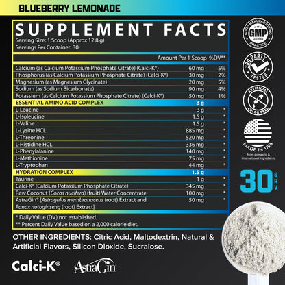 Nutrex Research EAA Hydration | EAAs + BCAA Powder | Muscle Recovery, Strength, Muscle Building, Endurance | 8G Essential Amino Acids + Electrolytes | Blueberry Lemonade 30 Servings - dailyvitalstore