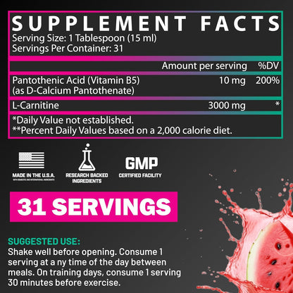 Nutrex Research Liquid Carnitine 3000 | (Strawberry Watermelon) | Premium L Carnitine Liquid, Stimulant Free 31 Servings - dailyvitalstore