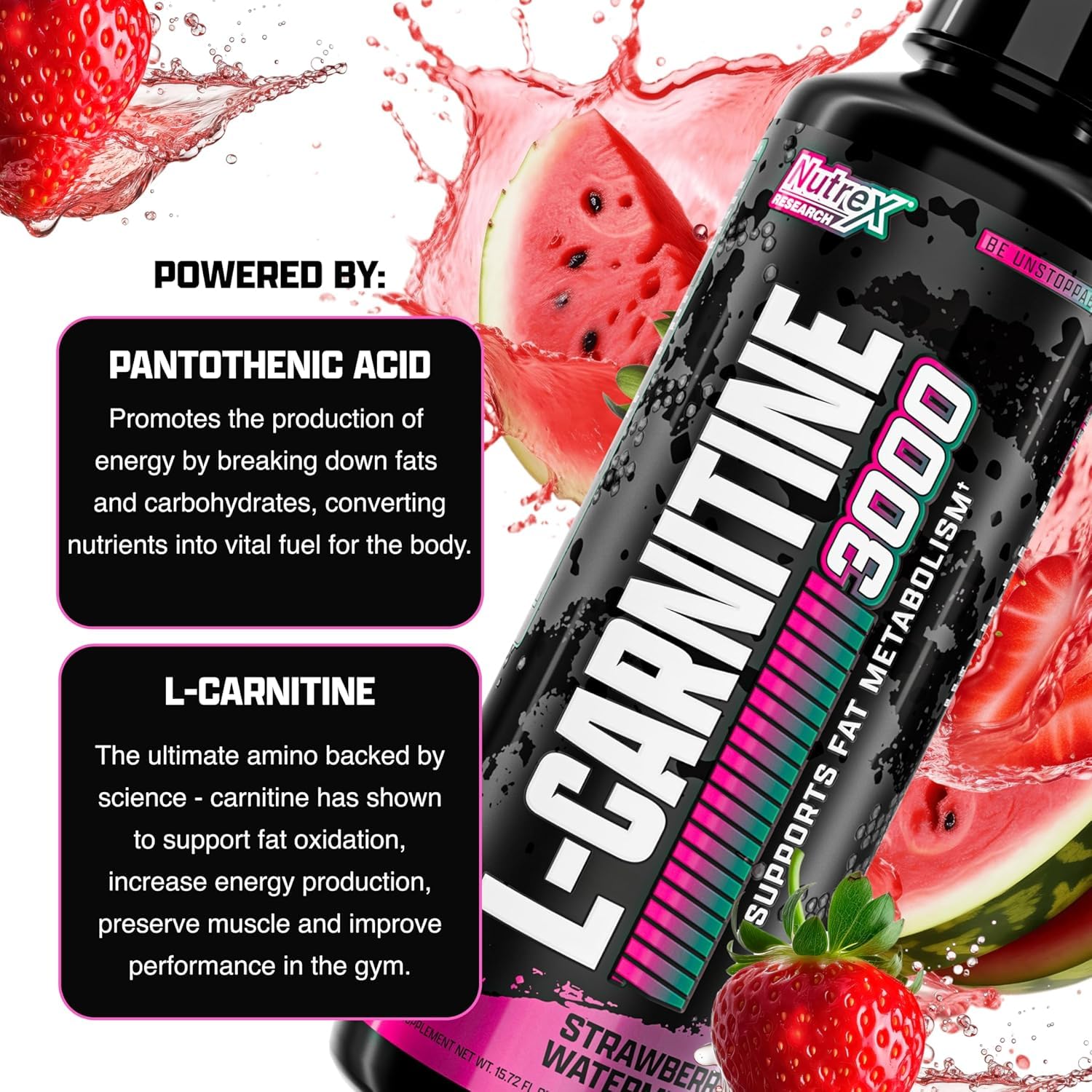 Nutrex Research Liquid Carnitine 3000 | (Strawberry Watermelon) | Premium L Carnitine Liquid, Stimulant Free 31 Servings - dailyvitalstore
