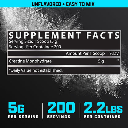 Nutrex Research Micronized Creatine Monohydrate Powder - 200 Servings (1KG) Pure, Unflavored Creatine Monohydrate Supplement for Muscle Gain, Strength and Performance, 5G Per Serv (2.2lbs) - dailyvitalstore