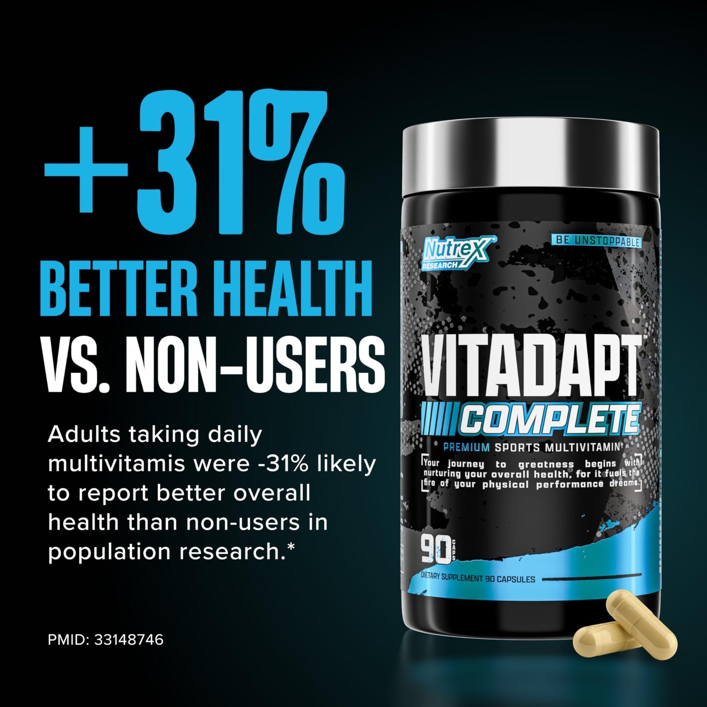 Nutrex Research Vitadapt Complete Sports Multivitamin for Men - 24 Vitamins, KSM-66 Ashwagandha and Minerals for Athletes - Mens Multivitamin (90 Capsules) - dailyvitalstore