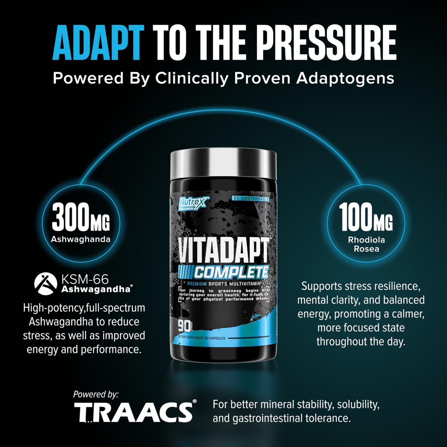 Nutrex Research Vitadapt Complete Sports Multivitamin for Men - 24 Vitamins, KSM-66 Ashwagandha and Minerals for Athletes - Mens Multivitamin (90 Capsules) - dailyvitalstore