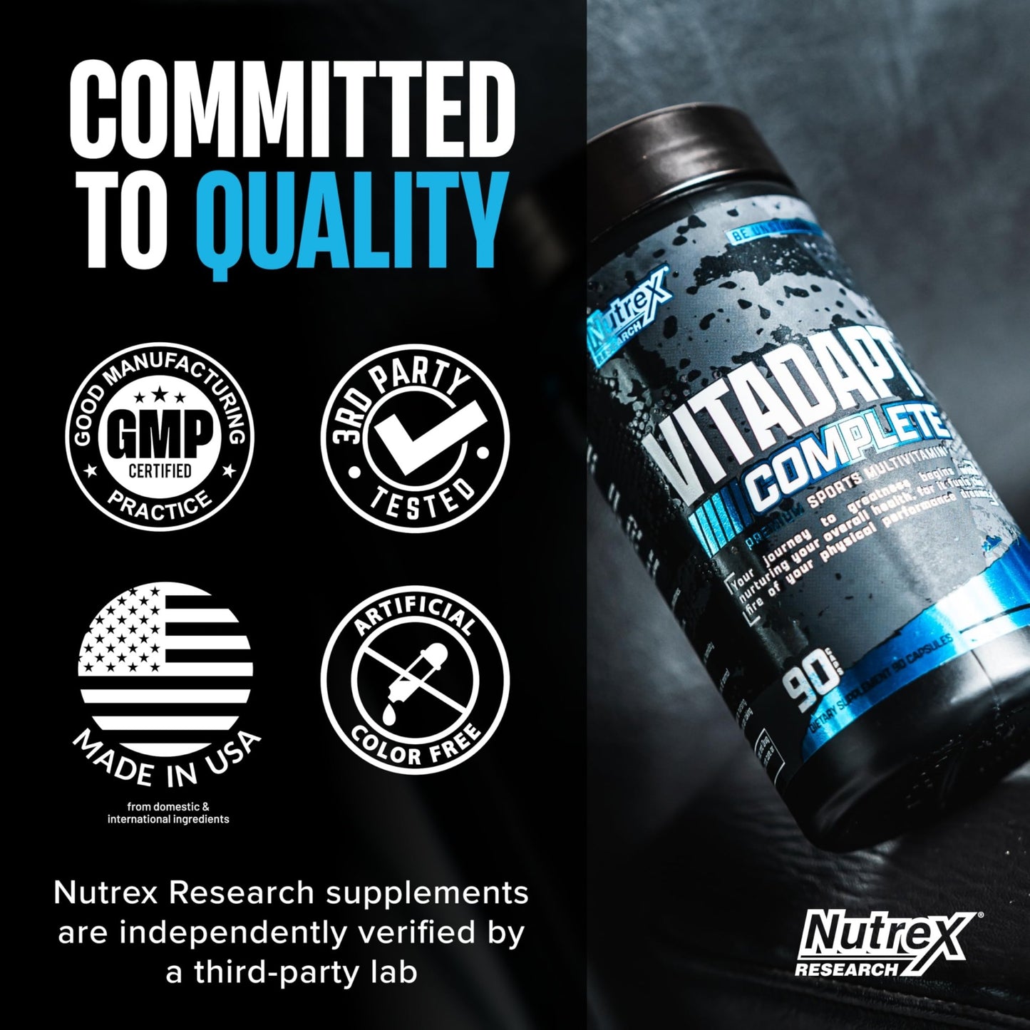 Nutrex Research Vitadapt Complete Sports Multivitamin for Men - 24 Vitamins, KSM-66 Ashwagandha and Minerals for Athletes - Mens Multivitamin (90 Capsules) - dailyvitalstore