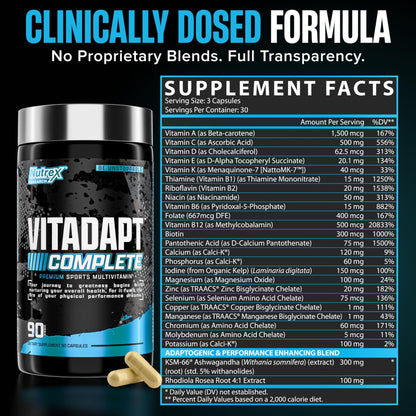 Nutrex Research Vitadapt Complete Sports Multivitamin for Men - 24 Vitamins, KSM-66 Ashwagandha and Minerals for Athletes - Mens Multivitamin (90 Capsules) - dailyvitalstore