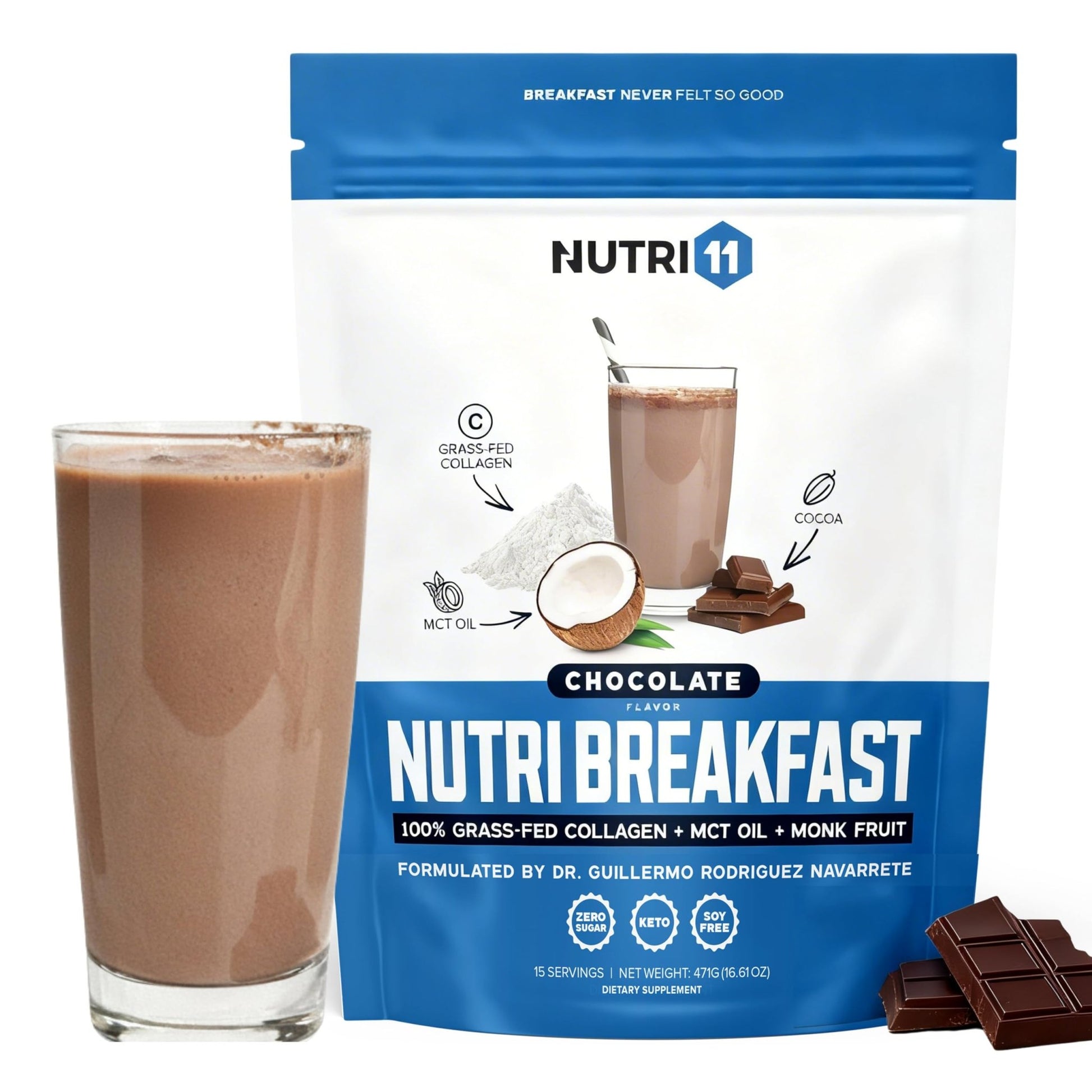 Nutri11 NutriBreakfast by Nutrillermo/Keto Protein Collagen Powder with MCT Oil/MCT Oil Powder/Keto Collagen Peptides with Grass-Fed Bovine - dailyvitalstore