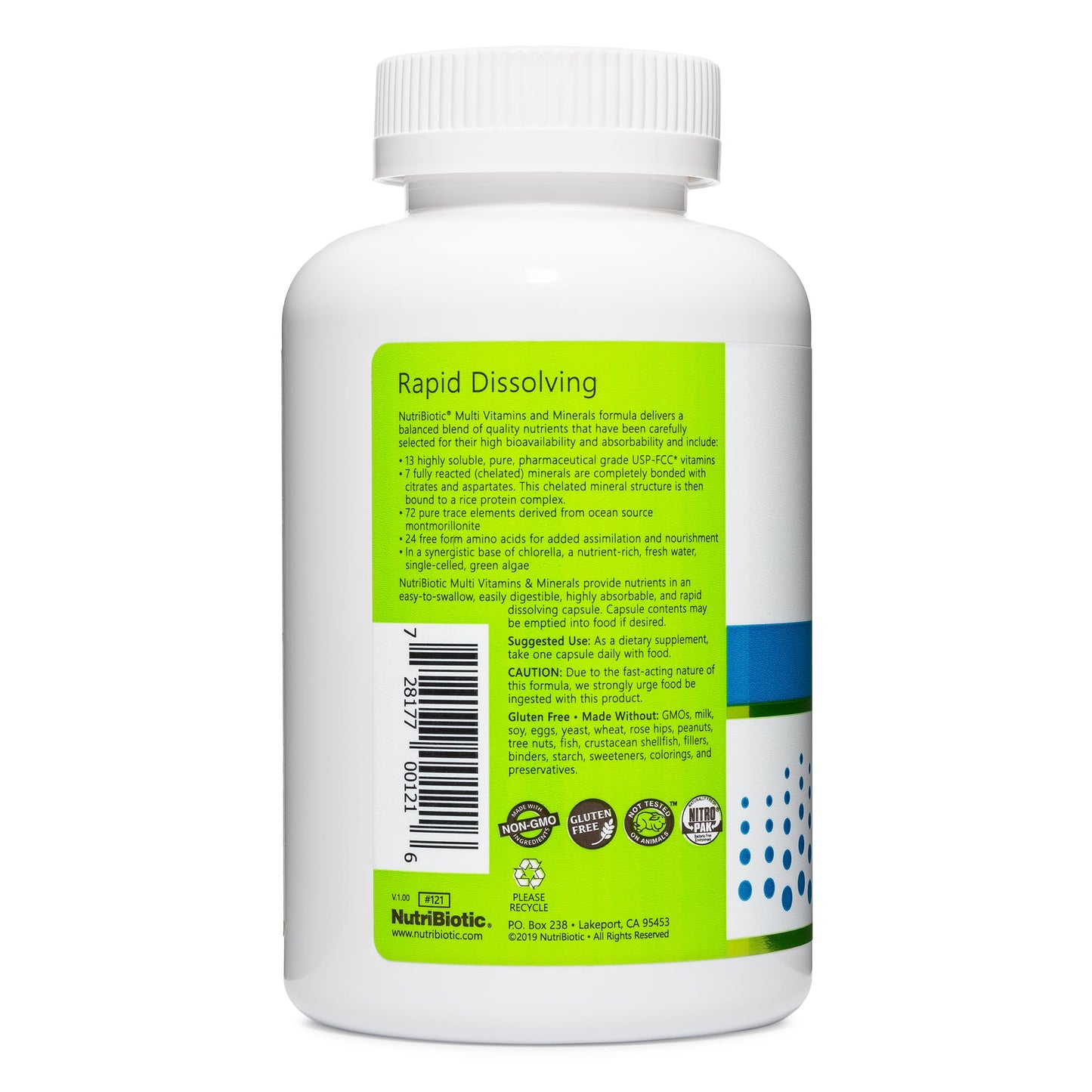 NutriBiotic – Multi Vitamins & Minerals, 180 Ct Capsules (Formerly Hypoallergenic Multiple) | 72 Pure Trace Elements in a Base of Chlorella | Pharmaceutical-Grade & Highly Absorbable | Gluten Free - dailyvitalstore