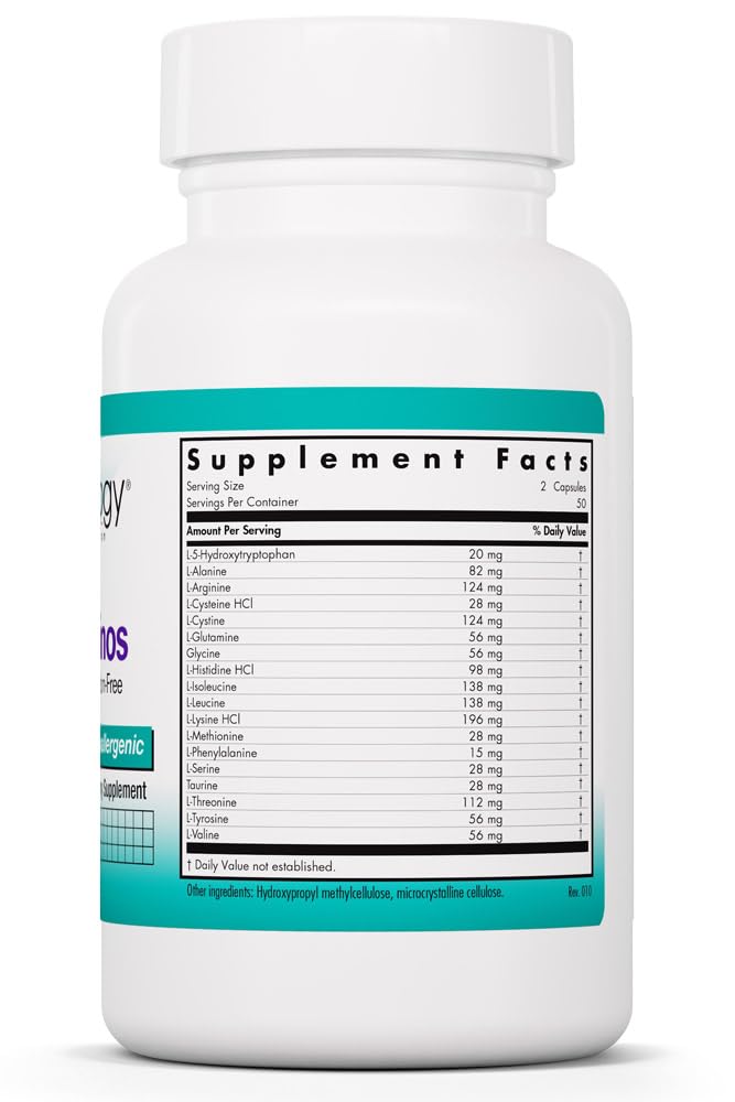 Nutricology Free Aminos Supplement - Essential Amino Acids Complex, Lean Muscle Mass Support, Vegetarian Capsules - 100 Count - dailyvitalstore