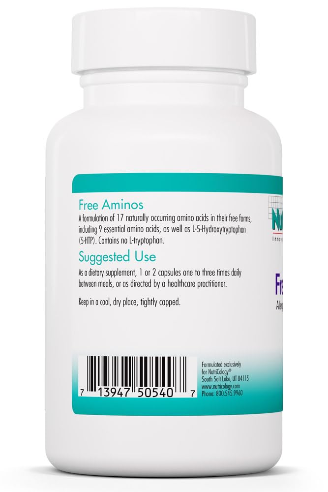 Nutricology Free Aminos Supplement - Essential Amino Acids Complex, Lean Muscle Mass Support, Vegetarian Capsules - 100 Count - dailyvitalstore