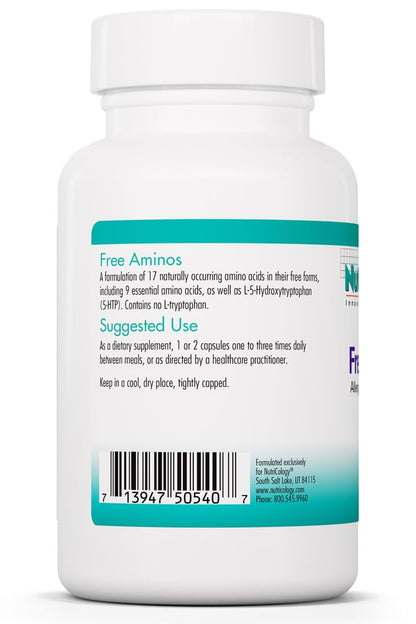 Nutricology Free Aminos Supplement - Essential Amino Acids Complex, Lean Muscle Mass Support, Vegetarian Capsules - 100 Count - dailyvitalstore