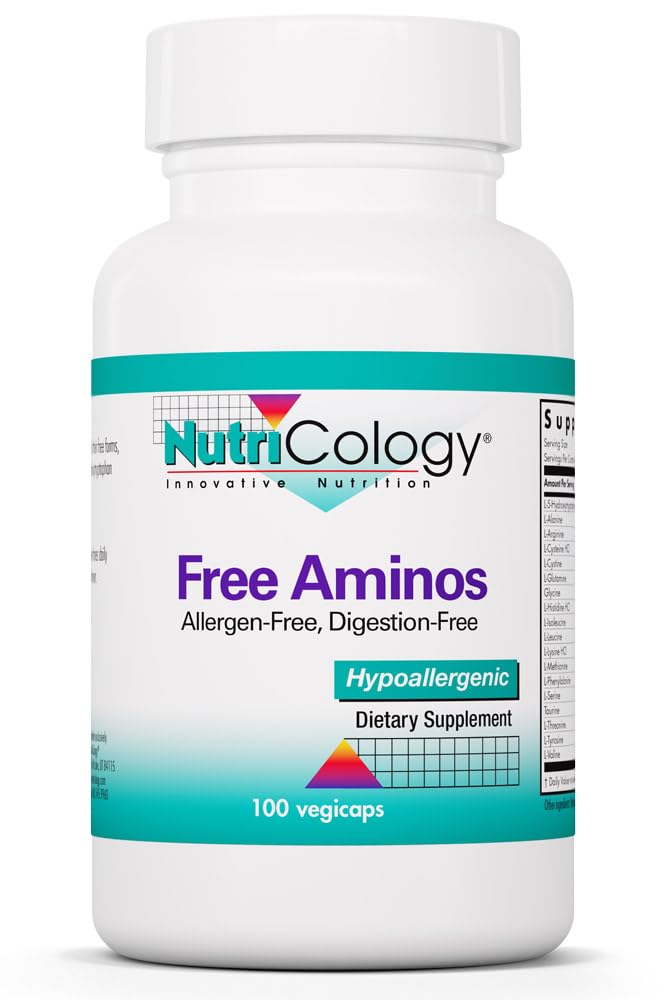 Nutricology Free Aminos Supplement - Essential Amino Acids Complex, Lean Muscle Mass Support, Vegetarian Capsules - 100 Count - dailyvitalstore