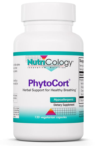Nutricology PhytoCort Supplement - Respiratory Support, Lung Health, Lung Detox, Lung Cleanse, Healthy Breathing, Herbal Support, Reishi, Licorice, Noni, Vegetarian Capsules - 120 Count - dailyvitalstore
