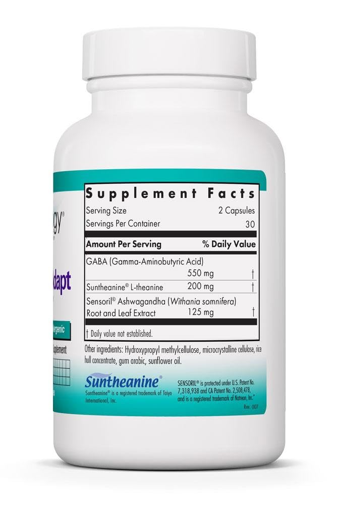 NutriCology ZenMind Adapt - 200 mg L-Theanine, 125 mg Ashwagandha & 550 mg GABA - Supports Stress Response and Calmness - Vegetarian Capsules - Hypoallergenic Formula - 30 Servings - 60 Capsules - dailyvitalstore
