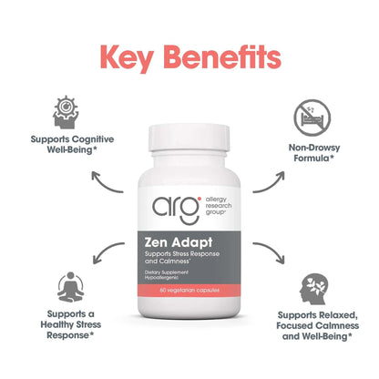 NutriCology ZenMind Adapt - 200 mg L-Theanine, 125 mg Ashwagandha & 550 mg GABA - Supports Stress Response and Calmness - Vegetarian Capsules - Hypoallergenic Formula - 30 Servings - 60 Capsules - dailyvitalstore