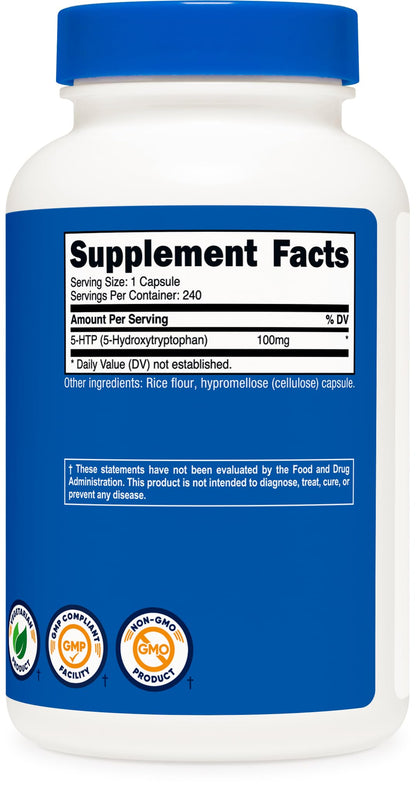 Nutricost 5-HTP 100mg, 240 Vegetarian Capsules (5-Hydroxytryptophan) - Non-GMO & Gluten Free - dailyvitalstore