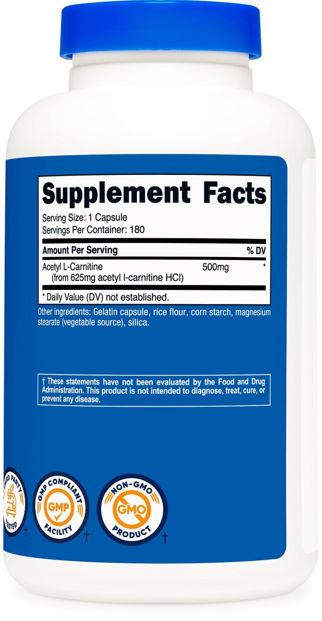 Nutricost Acetyl L-Carnitine (ALCAR) 500mg, 180 Capsules, 180 Servings - Non-GMO and Gluten Free, 1 Capsule per Serving - dailyvitalstore