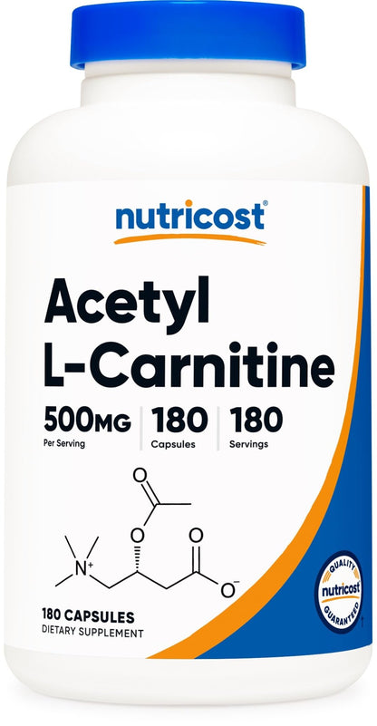 Nutricost Acetyl L-Carnitine (ALCAR) 500mg, 180 Capsules, 180 Servings - Non-GMO and Gluten Free, 1 Capsule per Serving - dailyvitalstore