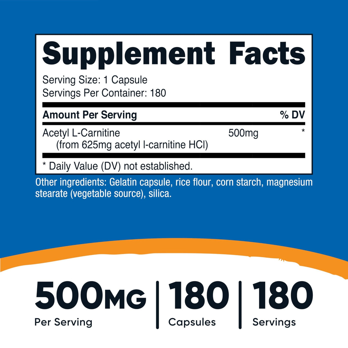 Nutricost Acetyl L-Carnitine (ALCAR) 500mg, 180 Capsules, 180 Servings - Non-GMO and Gluten Free, 1 Capsule per Serving - dailyvitalstore