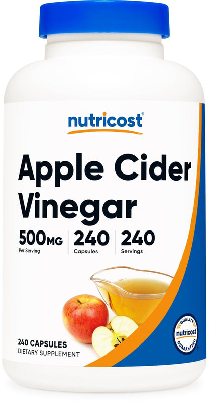 Nutricost Apple Cider Vinegar Capsules 500mg, 240 Vegetarian Capsules - Natural, Vegetarian, GMP, Non-GMO and Gluten Free - dailyvitalstore