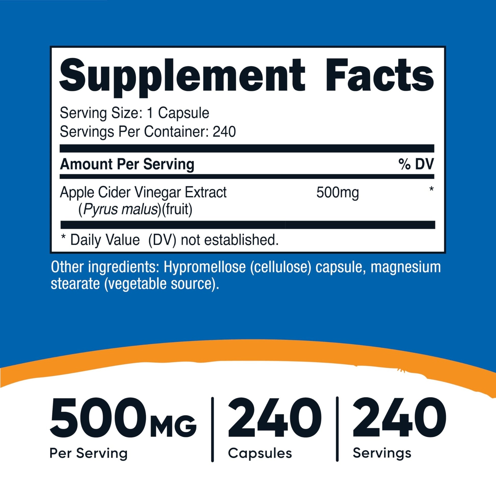 Nutricost Apple Cider Vinegar Capsules 500mg, 240 Vegetarian Capsules - Natural, Vegetarian, GMP, Non-GMO and Gluten Free - dailyvitalstore