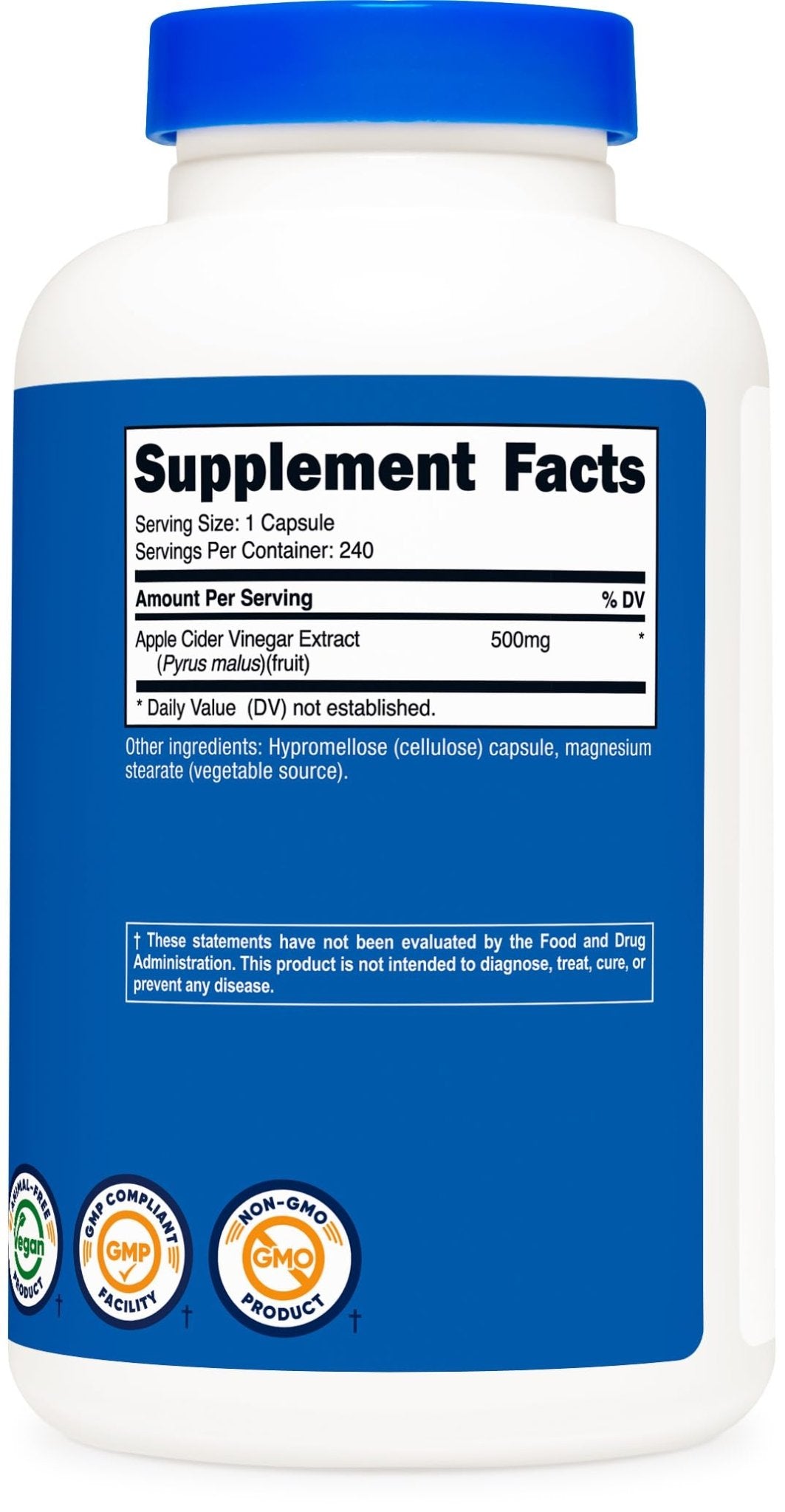 Nutricost Apple Cider Vinegar Capsules 500mg, 240 Vegetarian Capsules - Natural, Vegetarian, GMP, Non-GMO and Gluten Free - dailyvitalstore