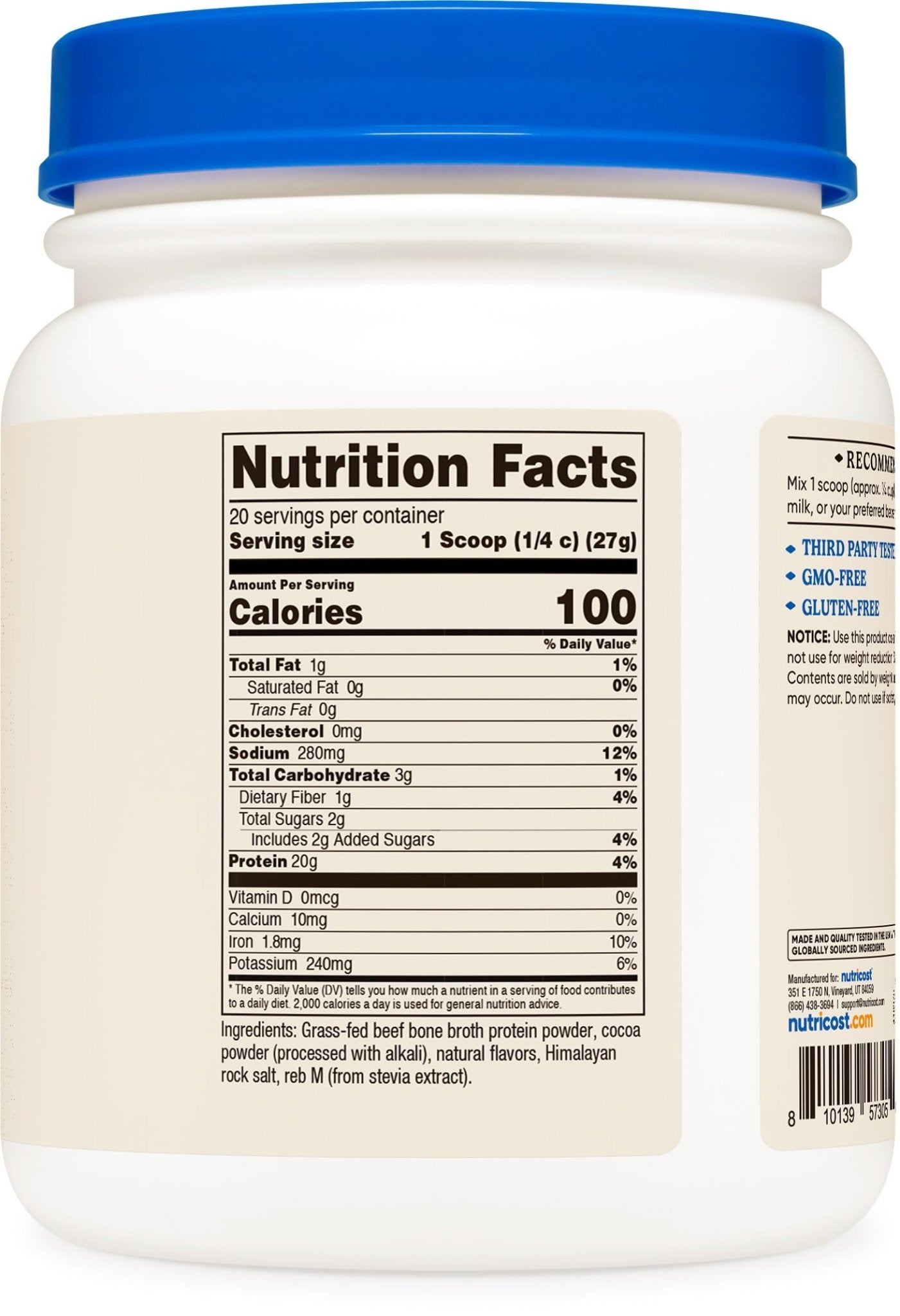 Nutricost Beef Bone Broth Protein Powder Chocolate (20 Servings) - Gluten-Free, GMO-Free - dailyvitalstore