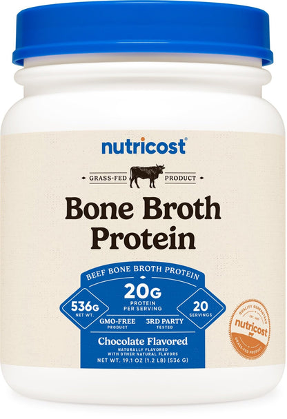 Nutricost Beef Bone Broth Protein Powder Chocolate (20 Servings) - Gluten-Free, GMO-Free - dailyvitalstore