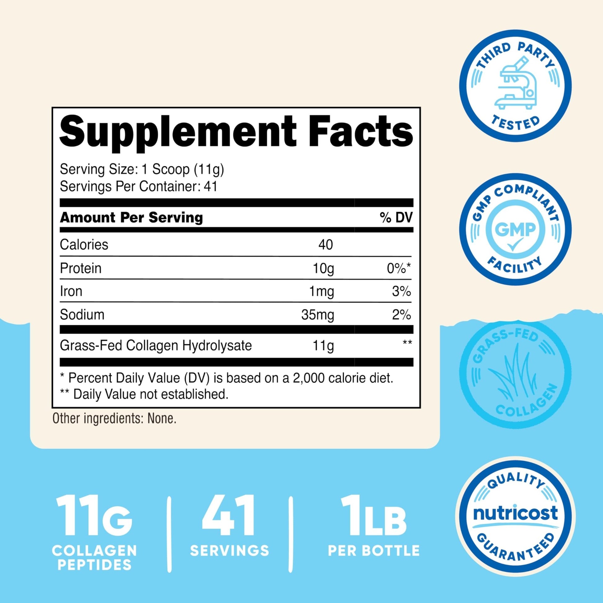 Nutricost Collagen Peptides Powder 1LB (454 G) - Grass Fed Bovine Collagen Hydrolysate (Unflavored) - dailyvitalstore