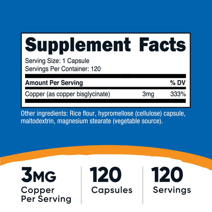Nutricost Copper Glycinate Capsules (120 Capsules, 3MG Copper per Serving) - Non GMO, Vegan - dailyvitalstore