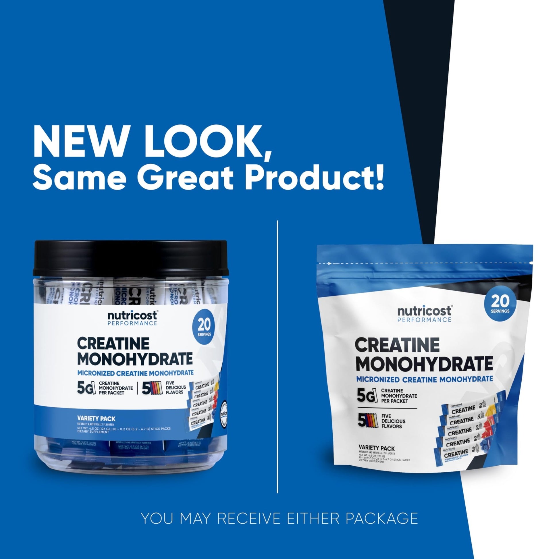 Nutricost Creatine Monohydrate Powder Variety Stickpacks (5 Flavors, 20 Servings) - Micronized, 5 Grams of Creatine Monohydrate Per Pack - dailyvitalstore