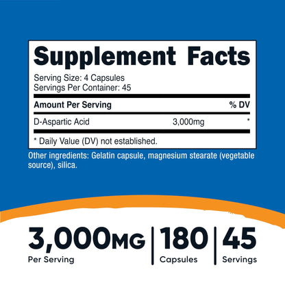 Nutricost D-Aspartic Acid (DAA) Capsules 3000mg Per Serving (180 Capsules) - Non-GMO - dailyvitalstore
