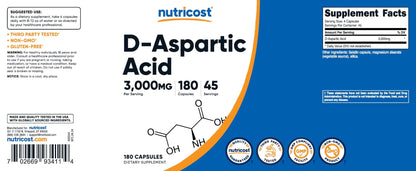 Nutricost D-Aspartic Acid (DAA) Capsules 3000mg Per Serving (180 Capsules) - Non-GMO - dailyvitalstore