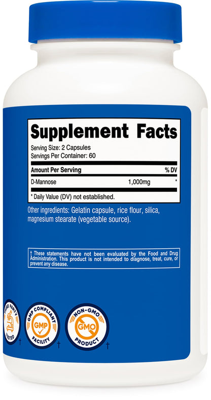 Nutricost D-Mannose 1000mg Per Serving, 120 Capsules - 500mg Per Capsule, Urinary Tract Health, Non-GMO and Gluten Free - dailyvitalstore