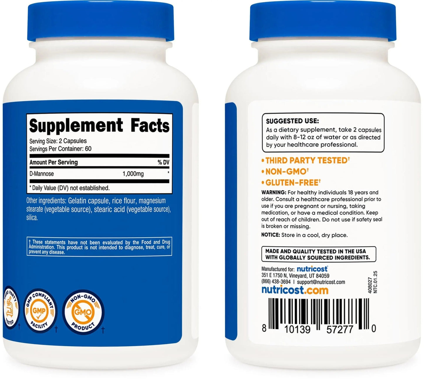 Nutricost D-Mannose 1000mg Per Serving, 120 Capsules - 500mg Per Capsule, Urinary Tract Health, Non-GMO and Gluten Free (Pack of 2) - dailyvitalstore