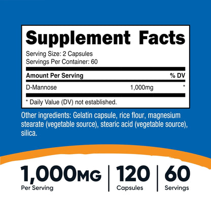 Nutricost D-Mannose 1000mg Per Serving, 120 Capsules - 500mg Per Capsule, Urinary Tract Health, Non-GMO and Gluten Free (Pack of 2) - dailyvitalstore