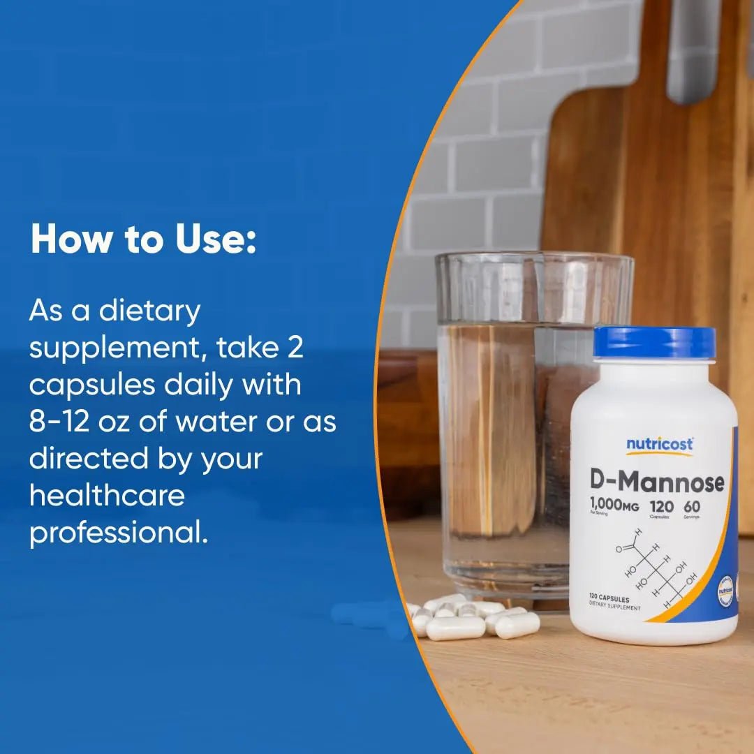 Nutricost D-Mannose 1000mg Per Serving, 120 Capsules - 500mg Per Capsule, Urinary Tract Health, Non-GMO and Gluten Free (Pack of 2) - dailyvitalstore