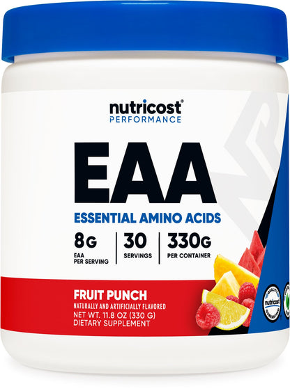 Nutricost EAA Powder 30 Servings (Fruit Punch) - Essential Amino Acids - Non-GMO, Gluten Free, Vegetarian Friendly - dailyvitalstore